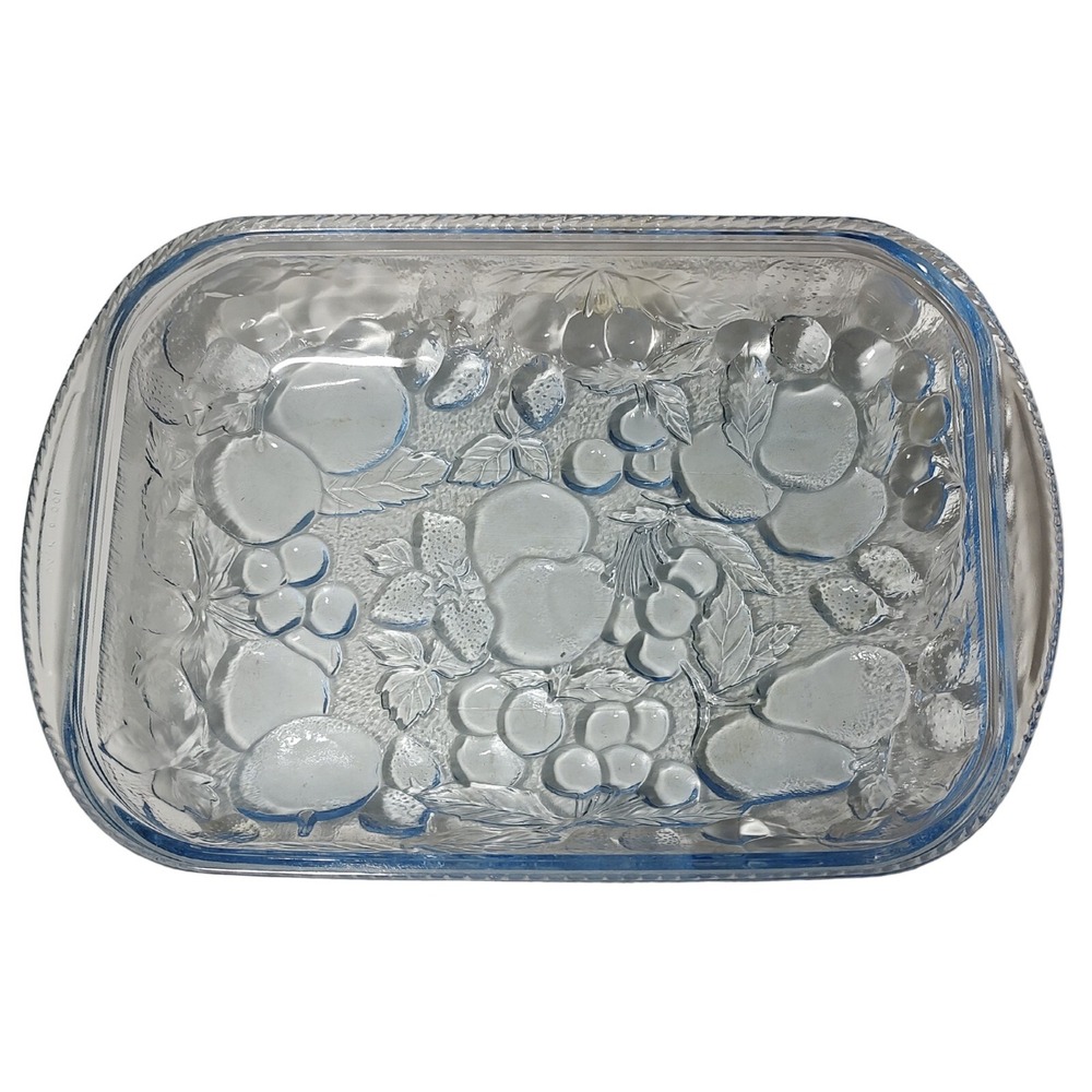 Vintage Libbey Glass Casserole‎ Dish Orchard Blue 10x14 Inch Oven Proof Baking